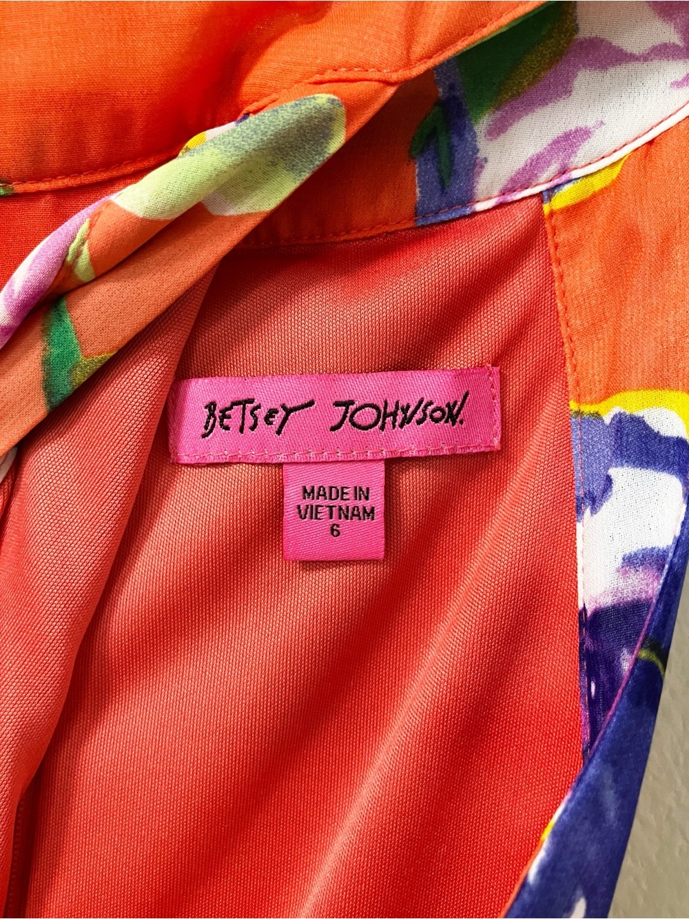 Betsey Johnson | Orange Floral Halter Sleeveless Dress 6 Chic Spring Summer - Picture 3 of 5